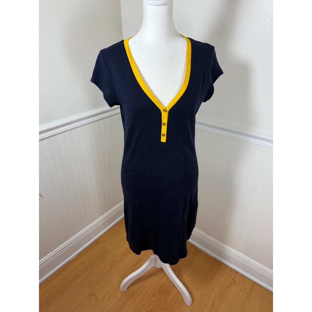 Tommy Hilfiger T-Shirt Dress‎ Womens S Navy Blue Yellow V-Neck Cotton Preppy